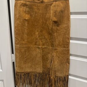 Genuine Suede Tan Fringe Skirt